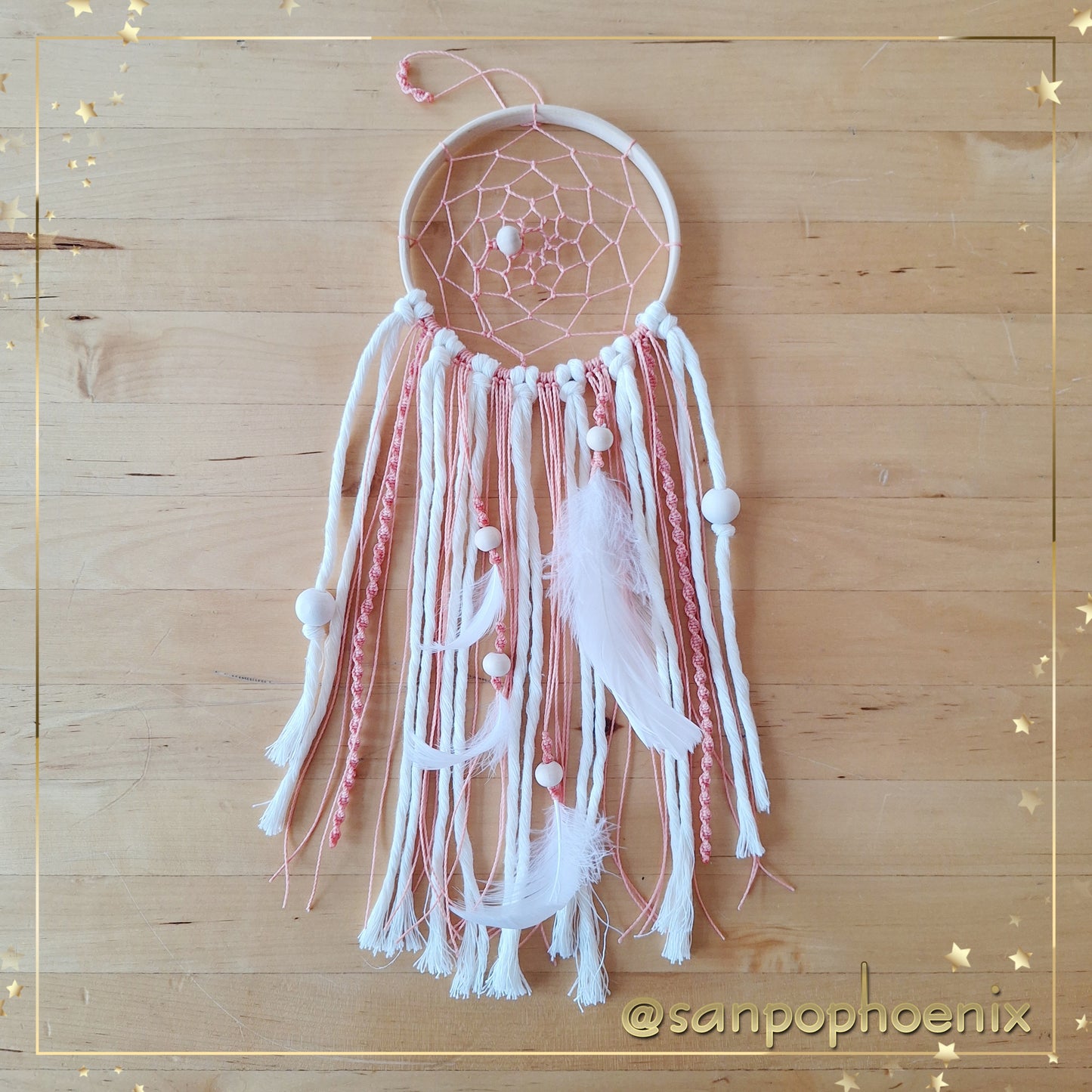 Attrape-Rêve traditionnel - corail et blanc cassé