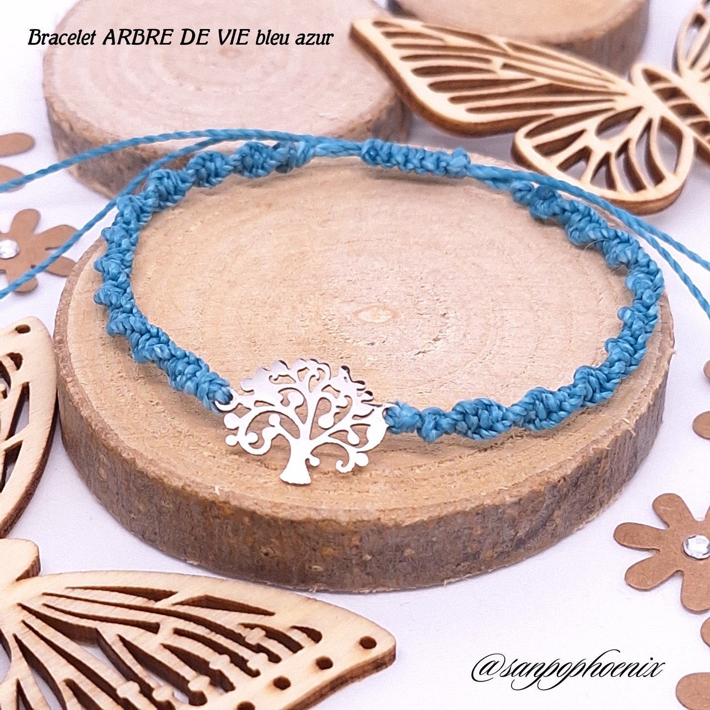 Bracelet porte-bonheur ARBRE DE VIE bleu azur