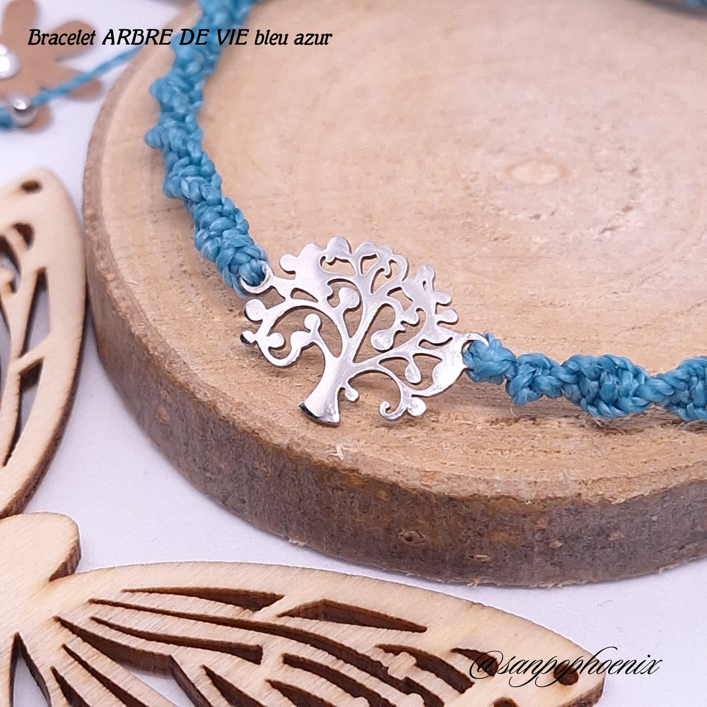 Bracelet porte-bonheur ARBRE DE VIE bleu azur