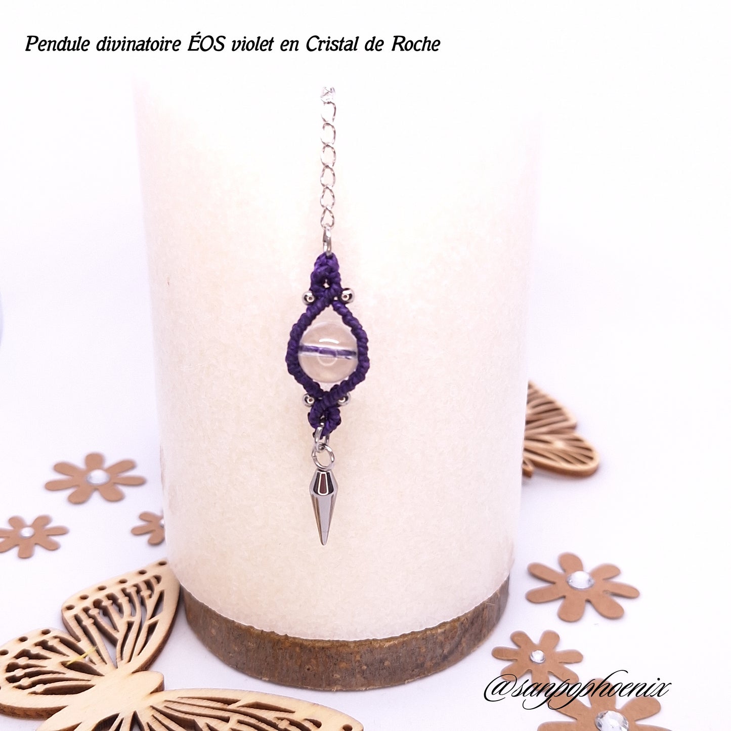 Pendule divinatoire ÉOS dark purple en Cristal de Roche