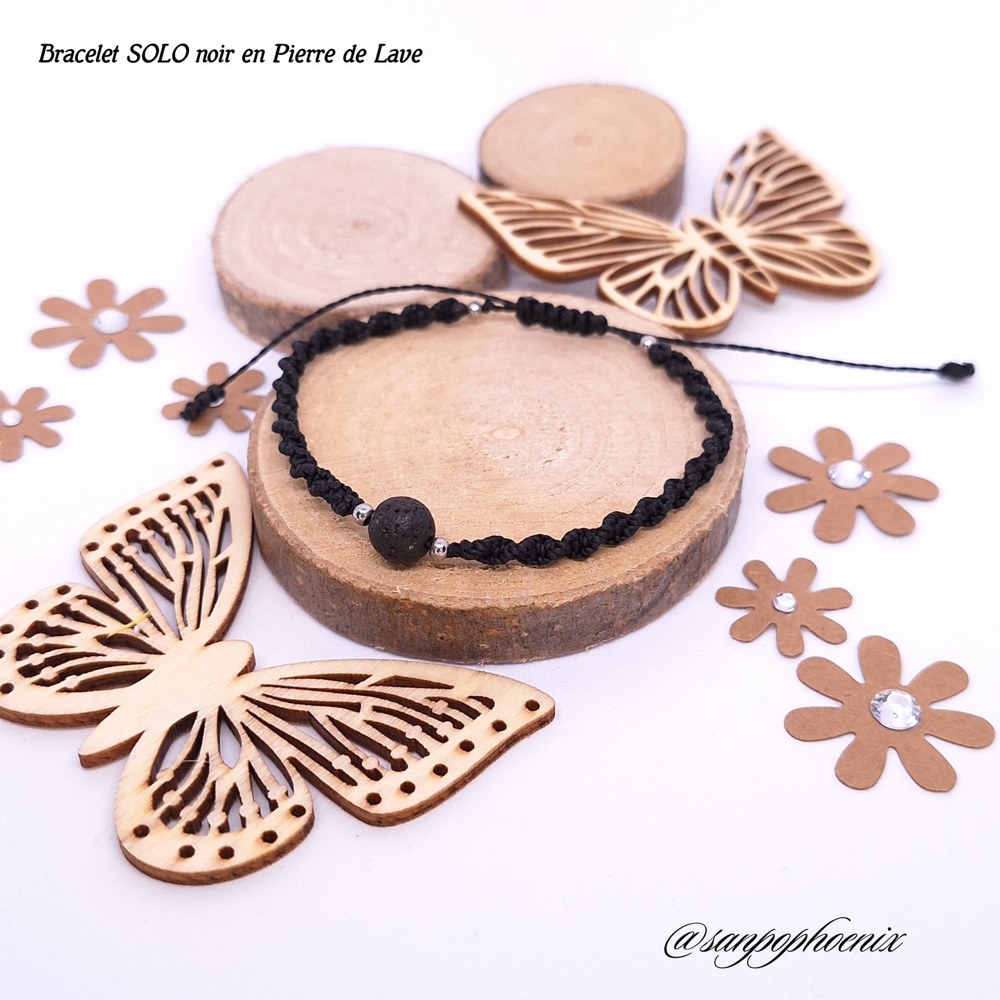 Bracelet porte-bonheur LAGO noir en Pierre de Lave