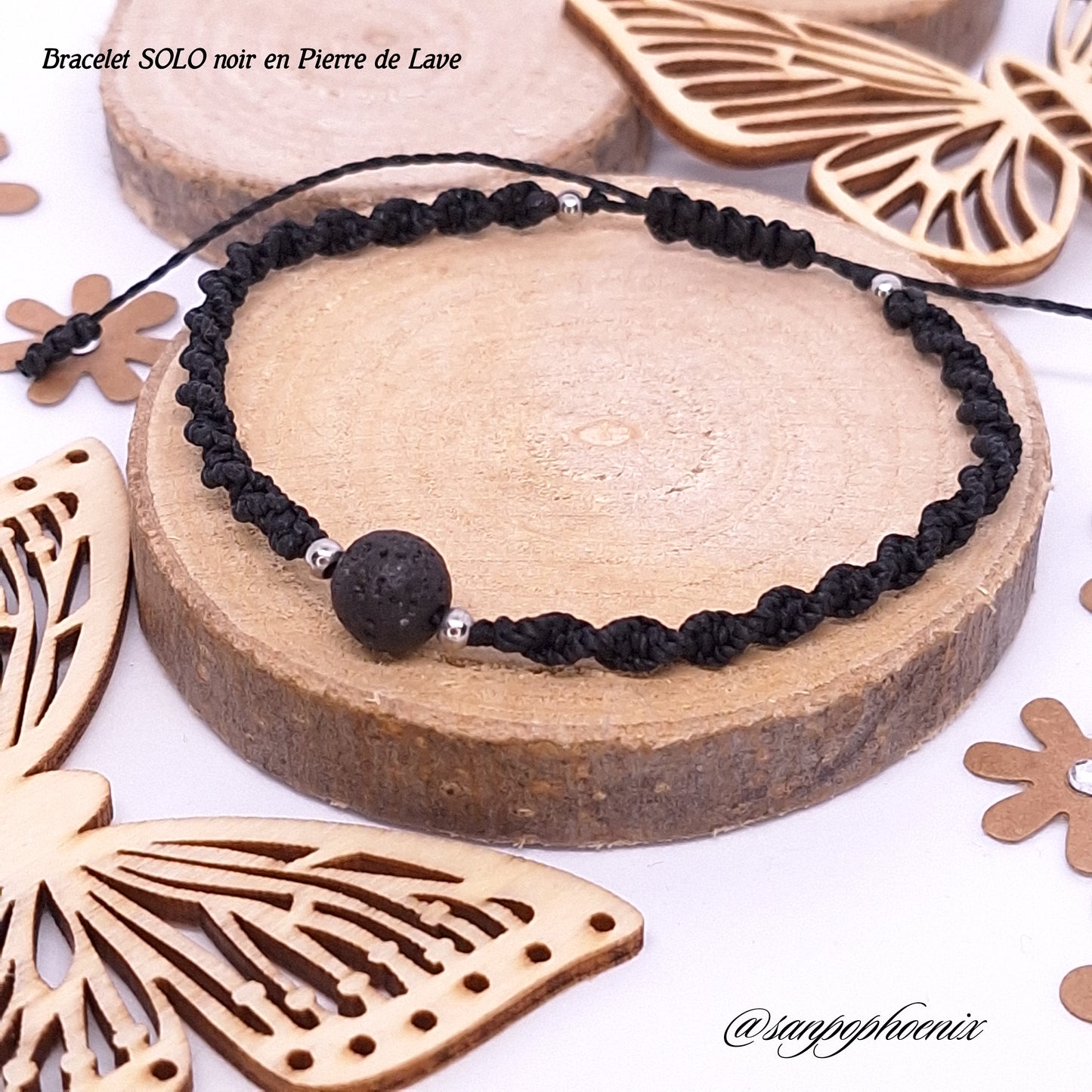 Bracelet porte-bonheur LAGO noir en Pierre de Lave