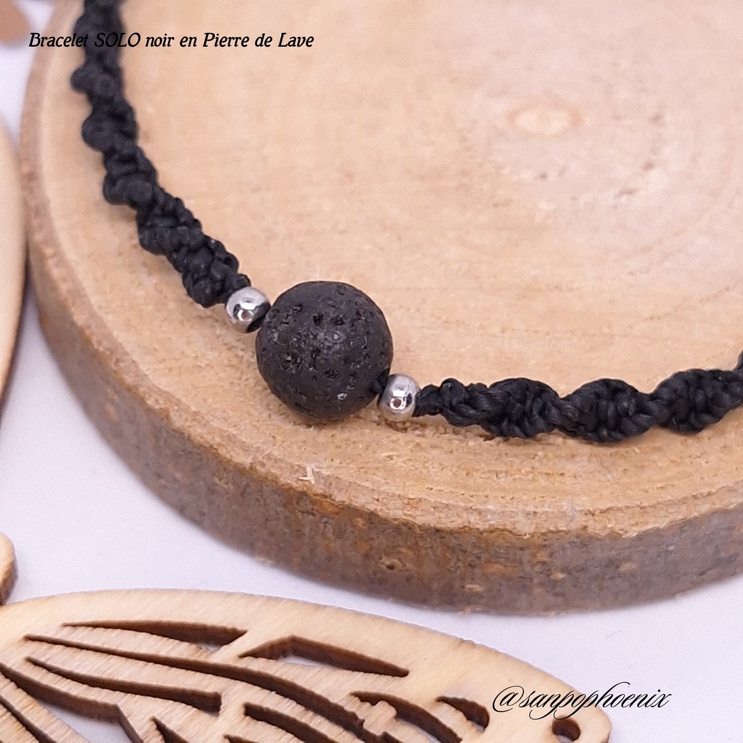 Bracelet porte-bonheur LAGO noir en Pierre de Lave