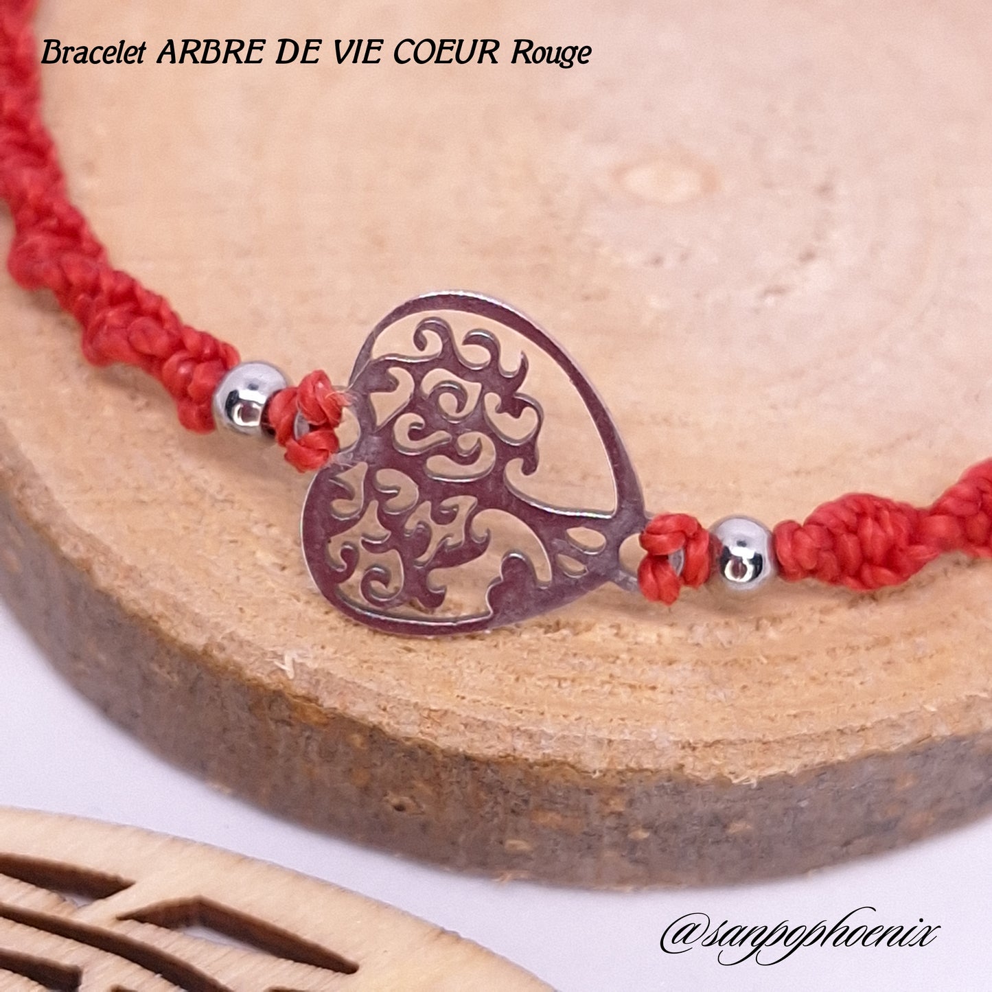 Bracelet porte-bonheur ARBRE DE VIE CŒUR rouge
