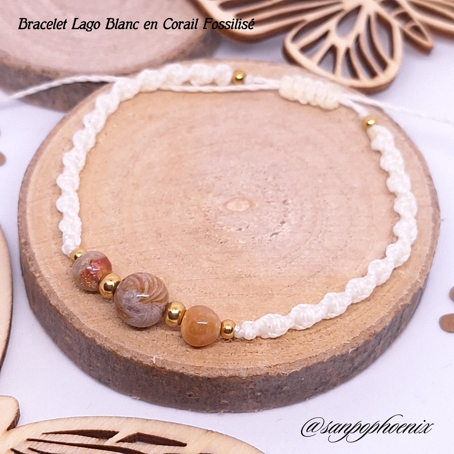 Bracelet porte-bonheur LAGO Blanc en Corail Fossilisé