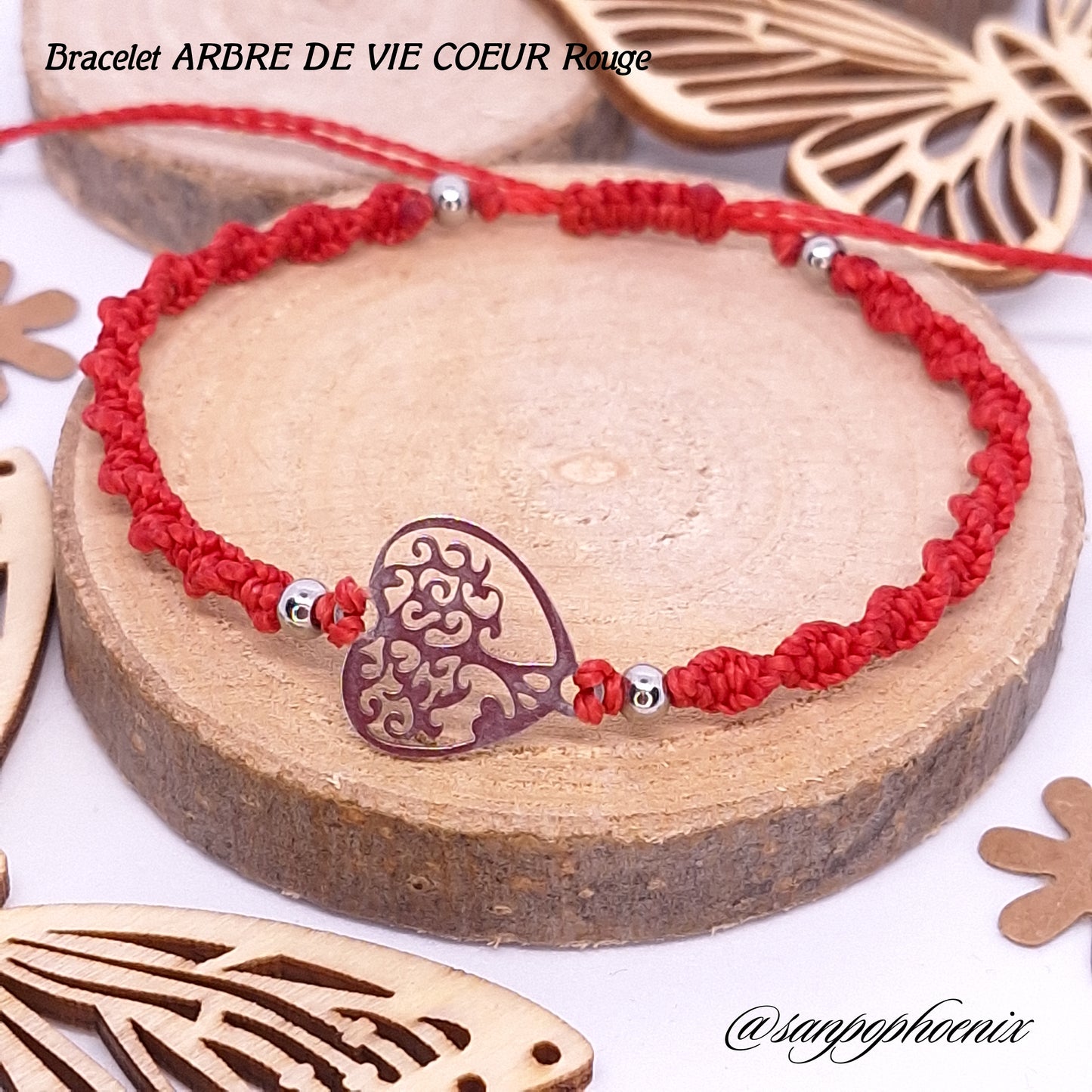 Bracelet porte-bonheur ARBRE DE VIE CŒUR rouge