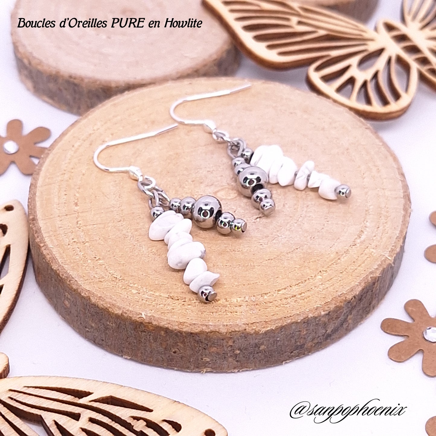 Boucles d'Oreilles PURE - Porte-Bonheur en Howlite