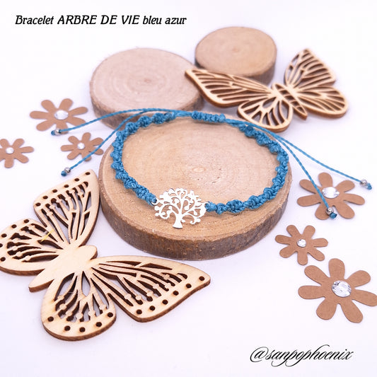 Bracelet porte-bonheur ARBRE DE VIE bleu azur