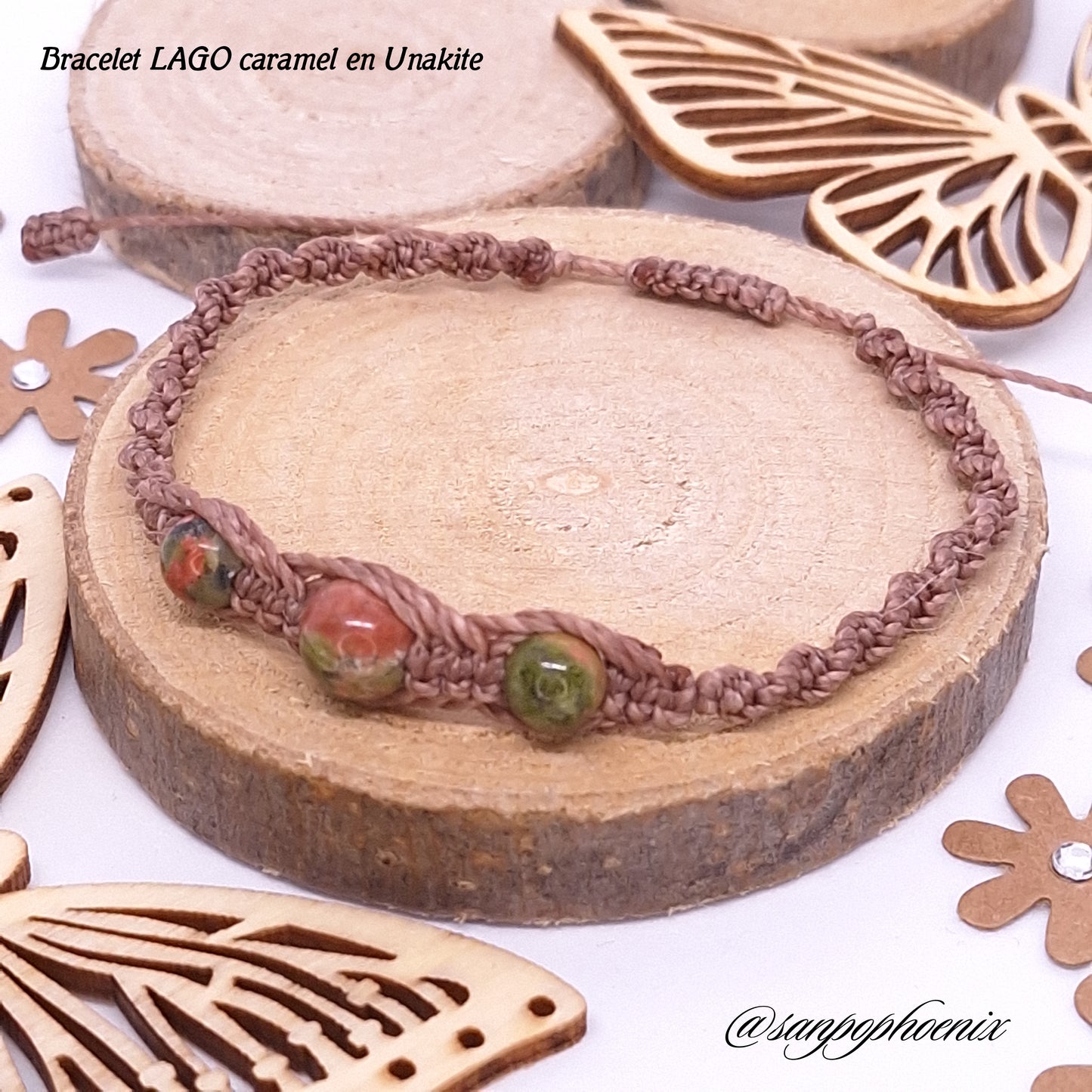 Bracelet porte-bonheur LAGO caramel en Unakite