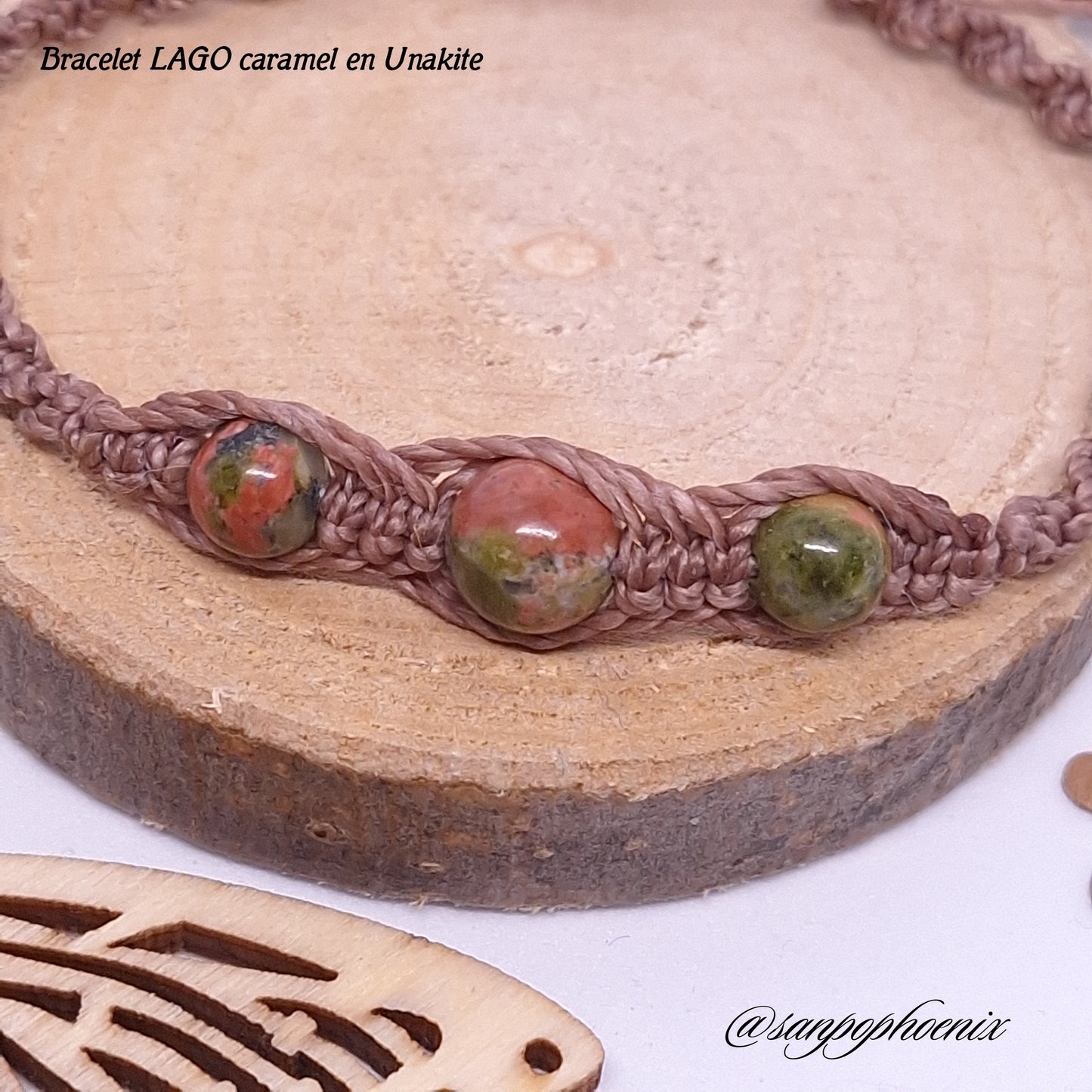 Bracelet porte-bonheur LAGO caramel en Unakite