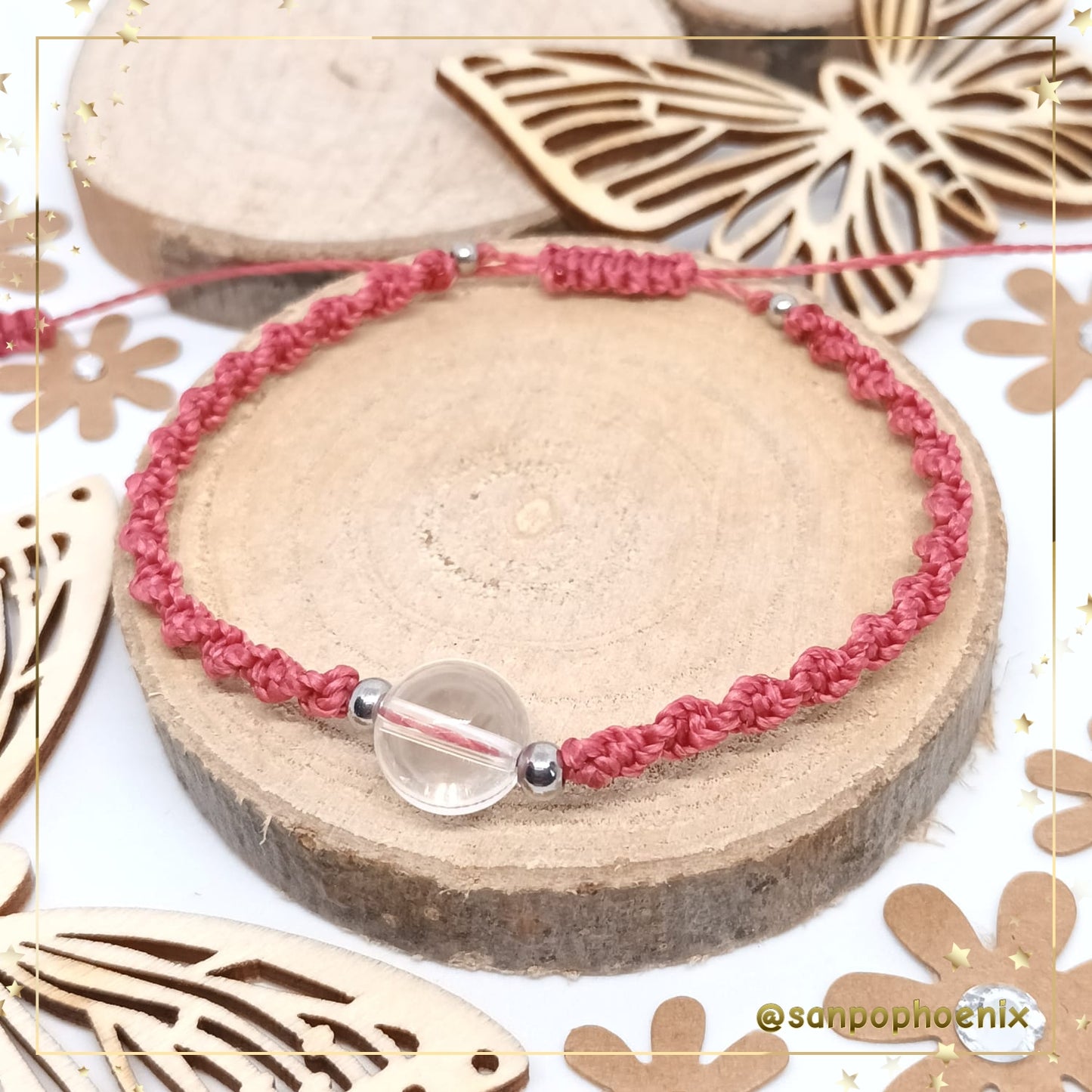 Bracelet porte-bonheur Twister Cristal de Roche (framboise)