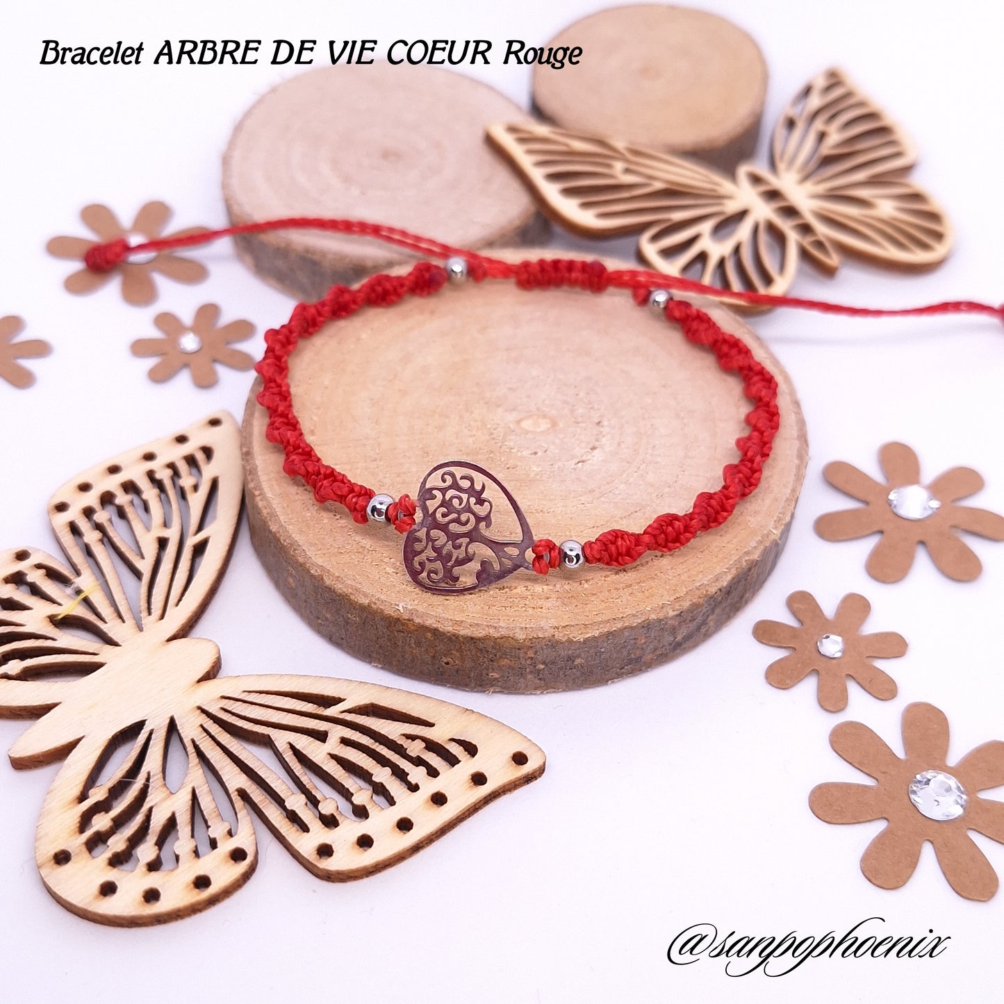 Bracelet porte-bonheur ARBRE DE VIE CŒUR rouge